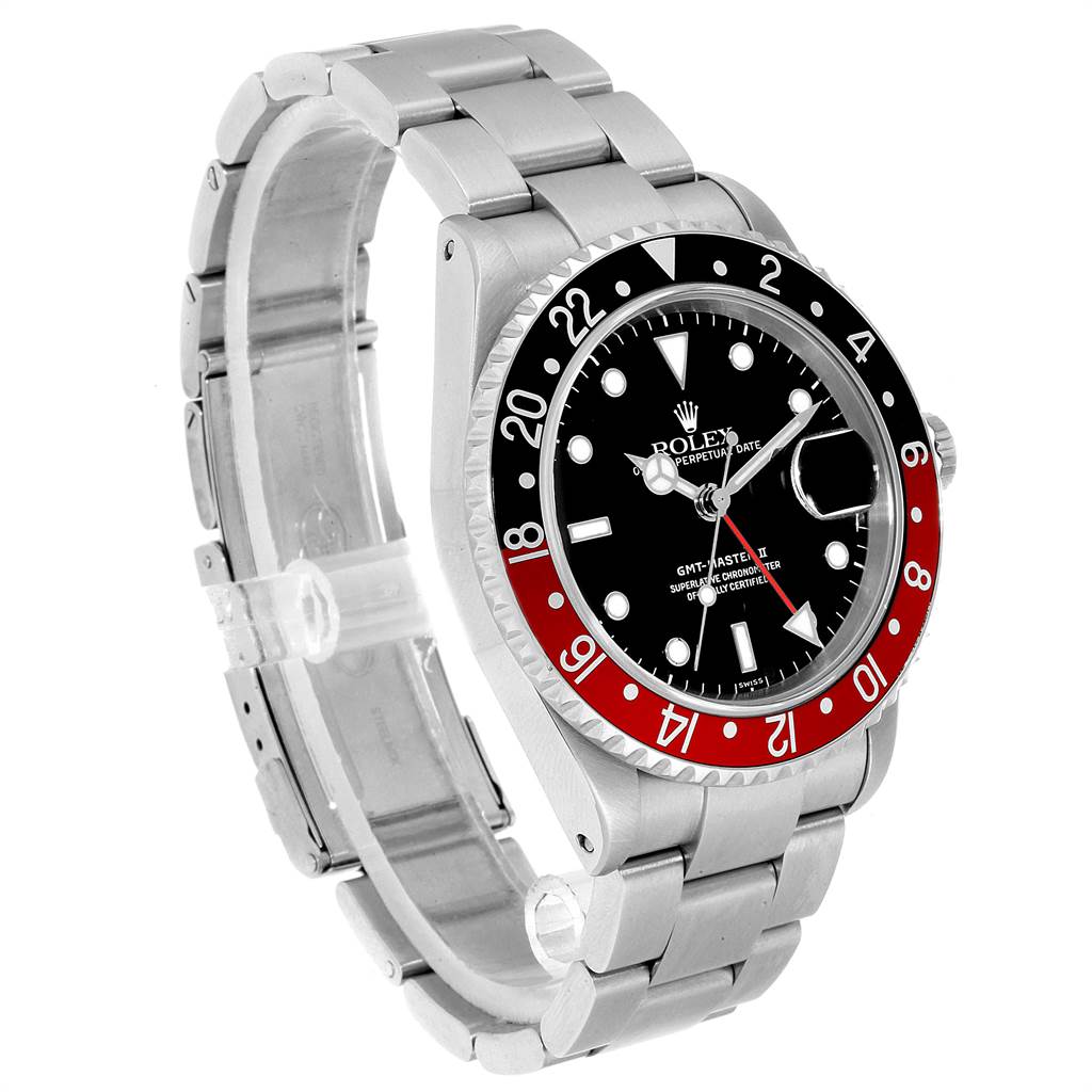 The image shows the Rolex GMT-Master 16710 Men's Stainless Steel Black Dial 16710 Men's Stainless Steel Black Dial watch at a three-quarter angle, highlighting its bezel, dial, bracelet, and crown.