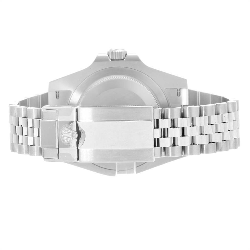 The image shows the back and clasp of the Rolex GMT-Master 126710 Men's Stainless Steel Black Dial 126710 Men's Stainless Steel Black Dial watch, focusing on the Jubilee bracelet and the caseback.