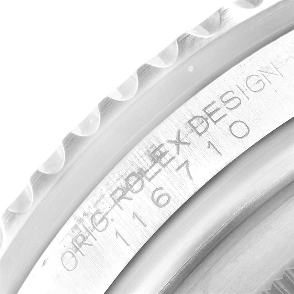 The image shows a close-up of the bezel and case side of the Rolex GMT-Master 116710 Men's Stainless Steel Black Dial 116710 Men's Stainless Steel Black Dial, highlighting the "ORIG.ROLEX.DESIGN" engraving.