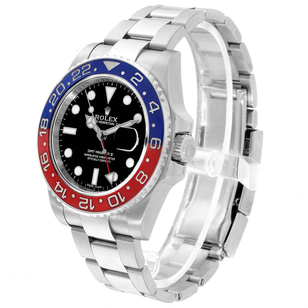 The image shows a Rolex GMT-Master 116719 Men's White Gold Black Dial 116719 Men's White Gold Black Dial II watch at a three-quarter angle, highlighting the bezel, dial, and bracelet.