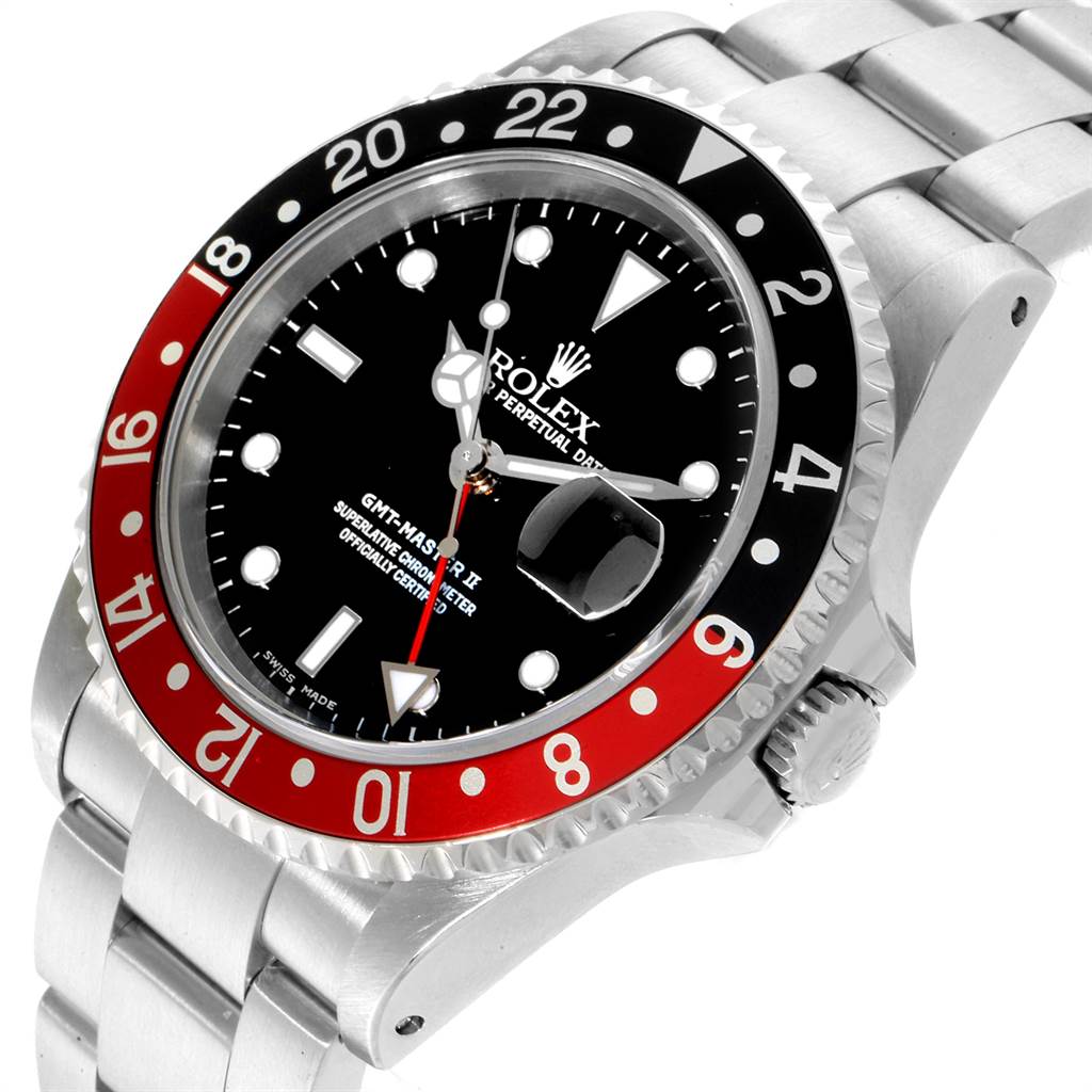 This image shows a close-up, angled view of the Rolex GMT-Master 16710 Men's Stainless Steel Black Dial 16710 Men's Stainless Steel Black Dial II watch, highlighting the bezel, dial, and bracelet.