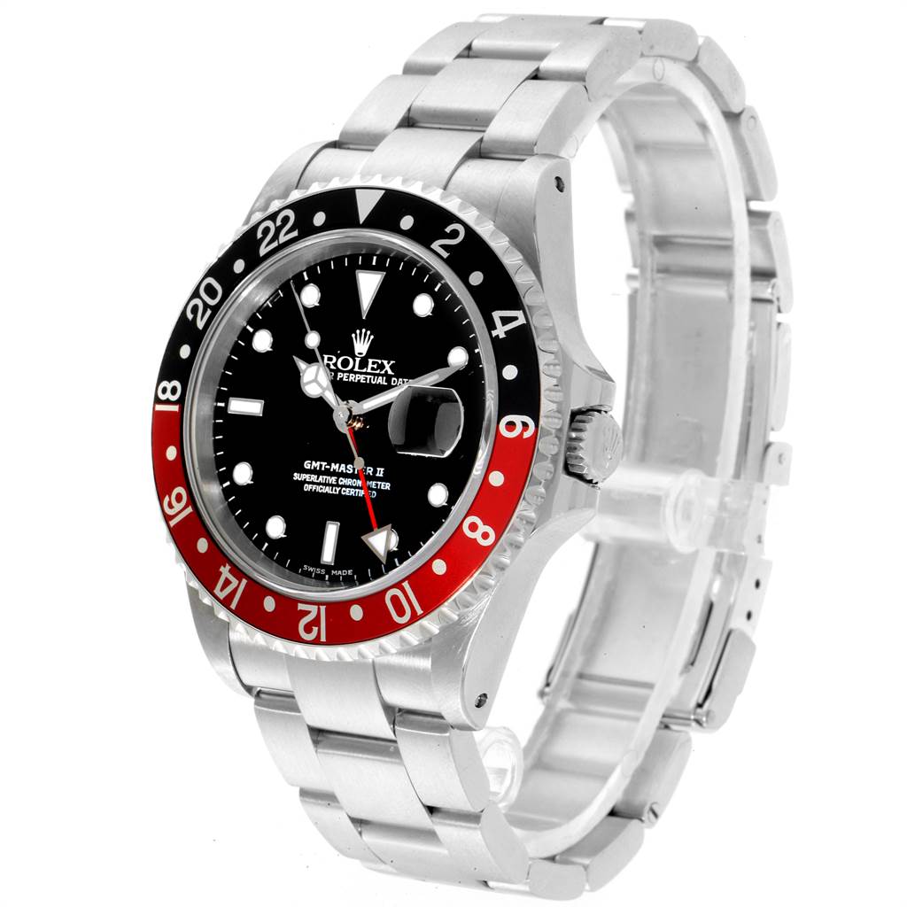 The image shows a Rolex GMT-Master 16710 Men's Stainless Steel Black Dial 16710 Men's Stainless Steel Black Dial II watch at a three-quarter angle, highlighting its bezel, dial, and bracelet.