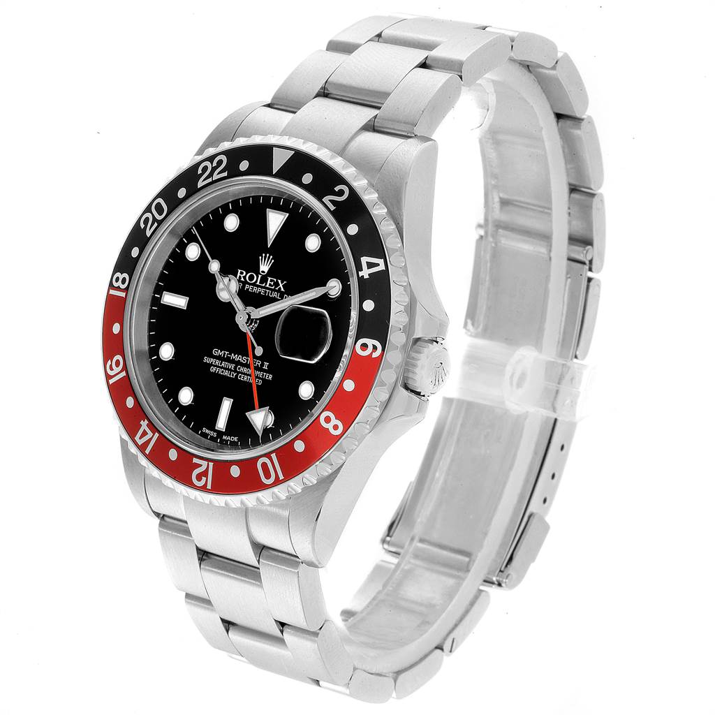The Rolex GMT-Master 16710 Men
s Stainless Steel Black Dial 16710 Men
s Stainless Steel Black Dial watch is shown at a front angle, highlighting the bezel, dial, bracelet, and crown.