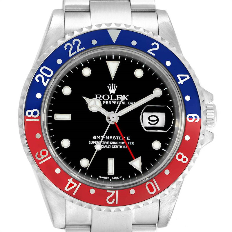 Rolex GMT Master II 3 Coke Pepsi Black Bezel Inserts Mens Watch 16710 SwissWatchExpo