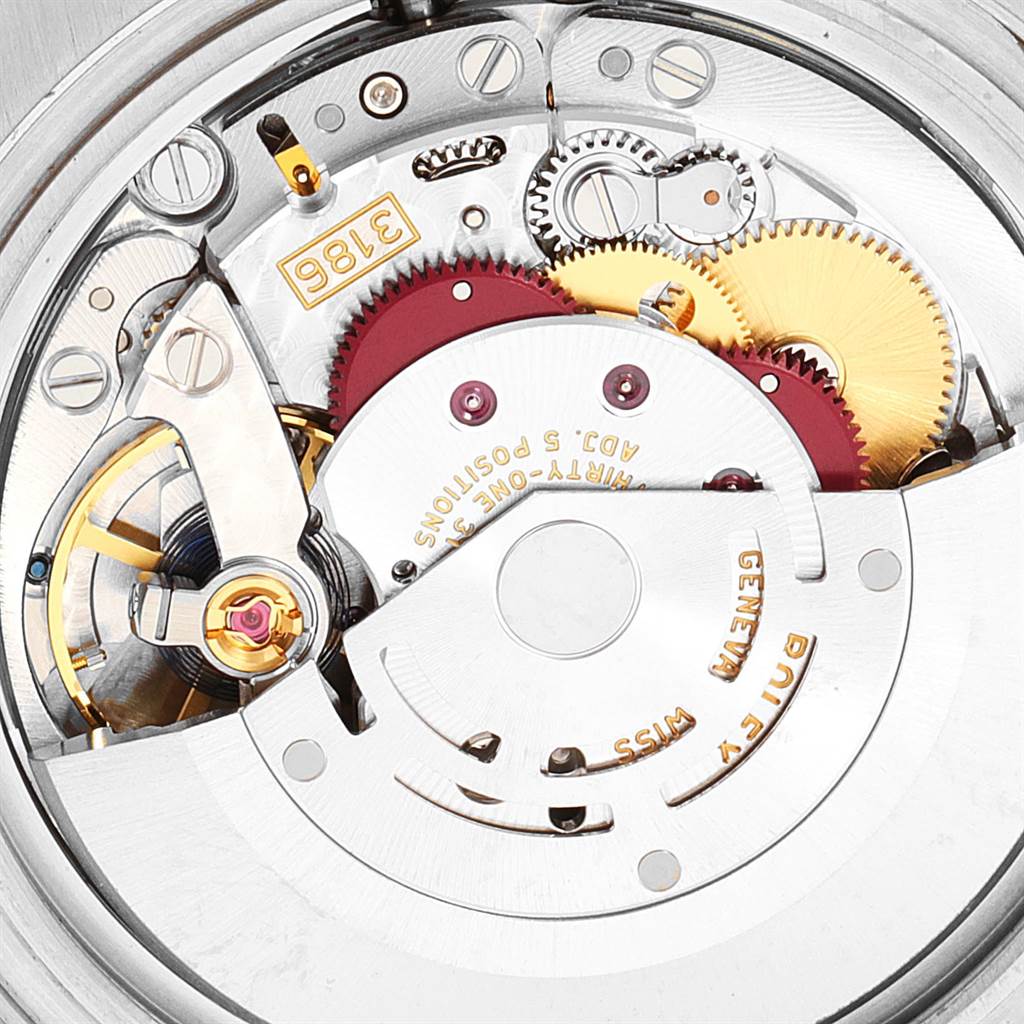 This is a close-up view of the Rolex GMT-Master 116710 Men's Stainless Steel Black Dial 116710 Men's Stainless Steel Black Dial watch movement, showing intricate gear and rotor details.