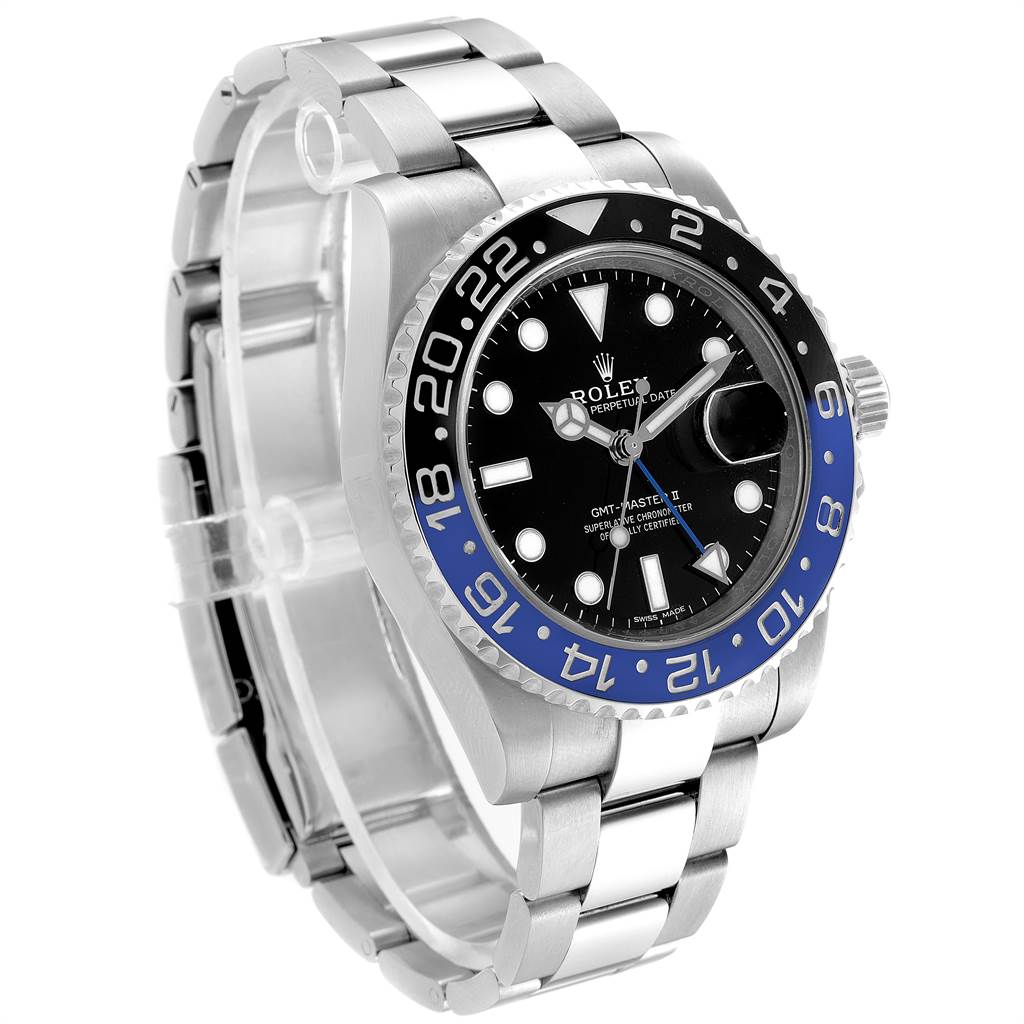 The image shows a Rolex GMT-Master 116710 Men's Stainless Steel Black Dial 116710 Men's Stainless Steel Black Dial II watch at a slight angle, highlighting its bezel, dial, and bracelet.