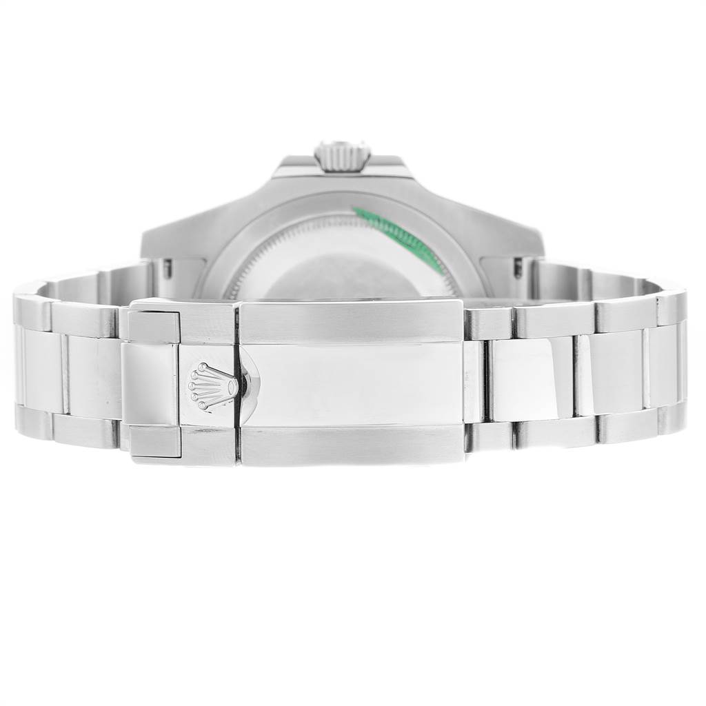 This Rolex GMT-Master 116710 Men's Stainless Steel Black Dial 116710 Men's Stainless Steel Black Dial watch is shown from the back, highlighting its clasp and bracelet.