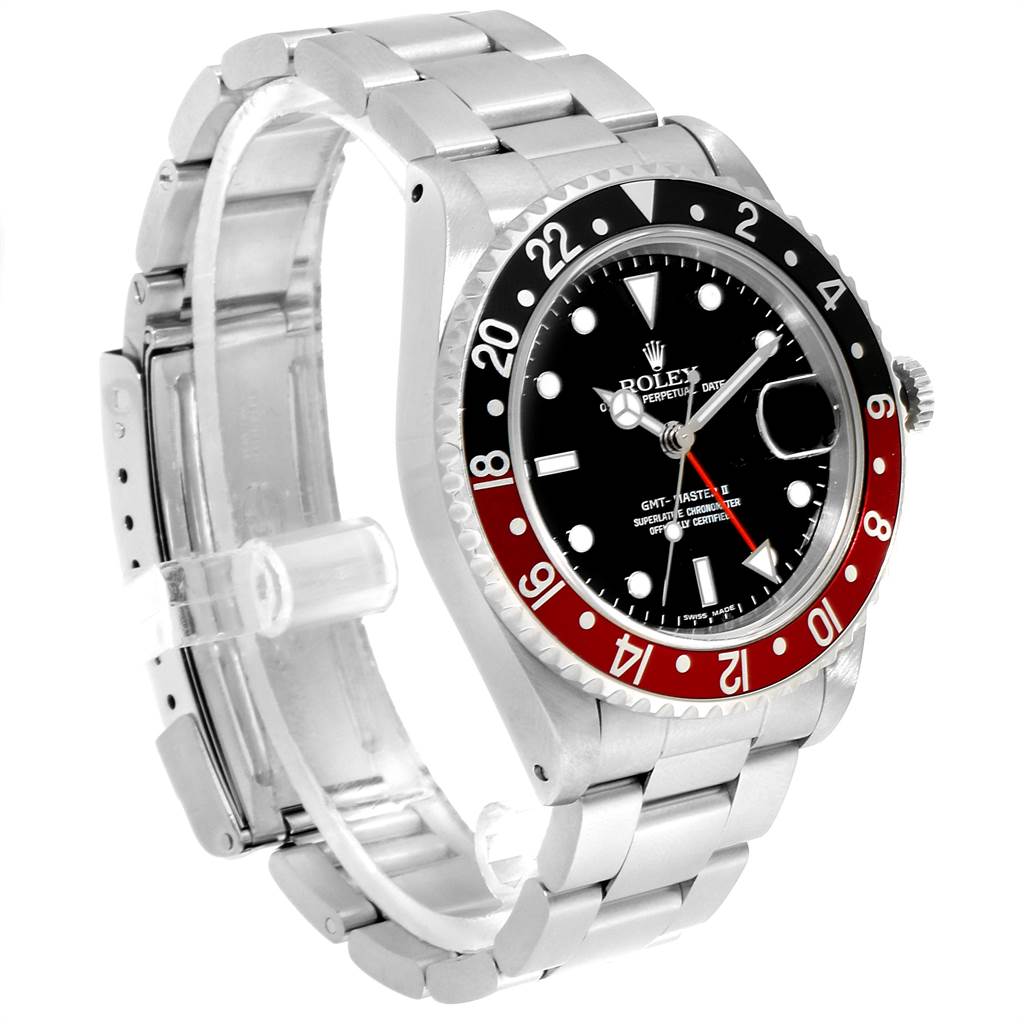 The image shows a Rolex GMT-Master 16710 Men's Stainless Steel Black Dial 16710 Men's Stainless Steel Black Dial watch at an angled view, displaying the dial, bezel, bracelet, and crown.