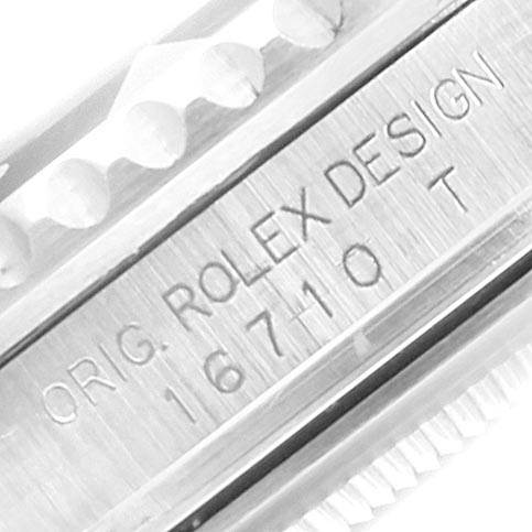 The image shows a close-up of the side engraving on a Rolex GMT-Master 16710 Men's Stainless Steel Black Dial 16710 Men's Stainless Steel Black Dial watch, highlighting the model number "16710."