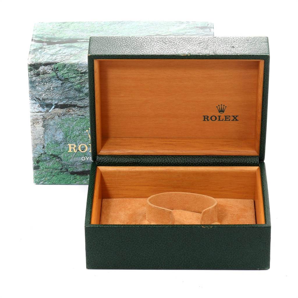 The image shows an open Rolex GMT-Master 16700 Men's Stainless Steel Black Dial 16700 Men's Stainless Steel Black Dial watch box and its outer packaging.