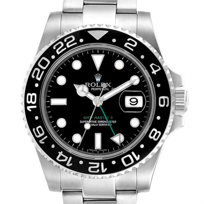 Rolex GMT Master II 40mm Black Dial Green Hand Mens Watch 116710 SwissWatchExpo