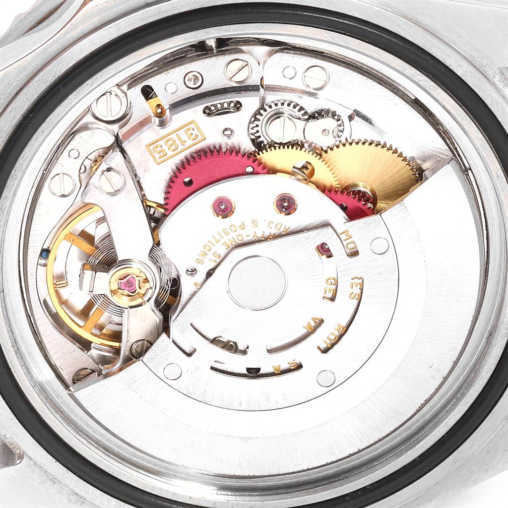 This image shows the internal mechanism of a Rolex GMT-Master 16710 Men's Stainless Steel Black Dial 16710 Men's Stainless Steel Black Dial watch from a top-down angle.