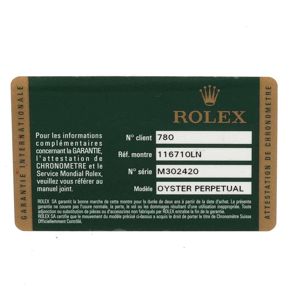 This image displays a Rolex warranty card for the GMT-Master model.