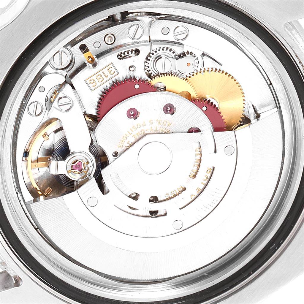 This image shows the internal movement mechanism of a Rolex GMT-Master 116710 Men's Stainless Steel Black Dial 116710 Men's Stainless Steel Black Dial watch from a direct, top-down angle.