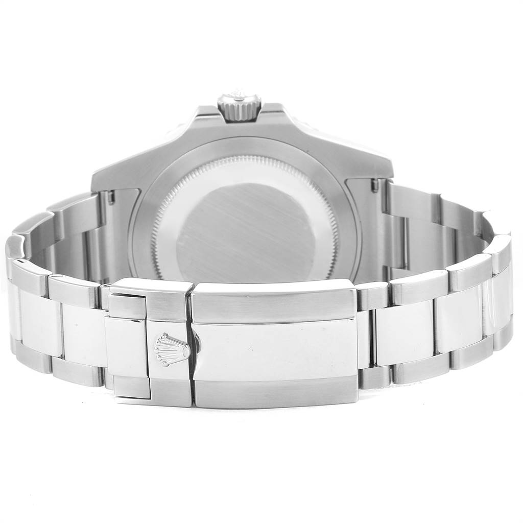 This image shows the back case and clasp of a Rolex GMT-Master 116710 Men's Stainless Steel Black Dial 116710 Men's Stainless Steel Black Dial watch from a rear angle.