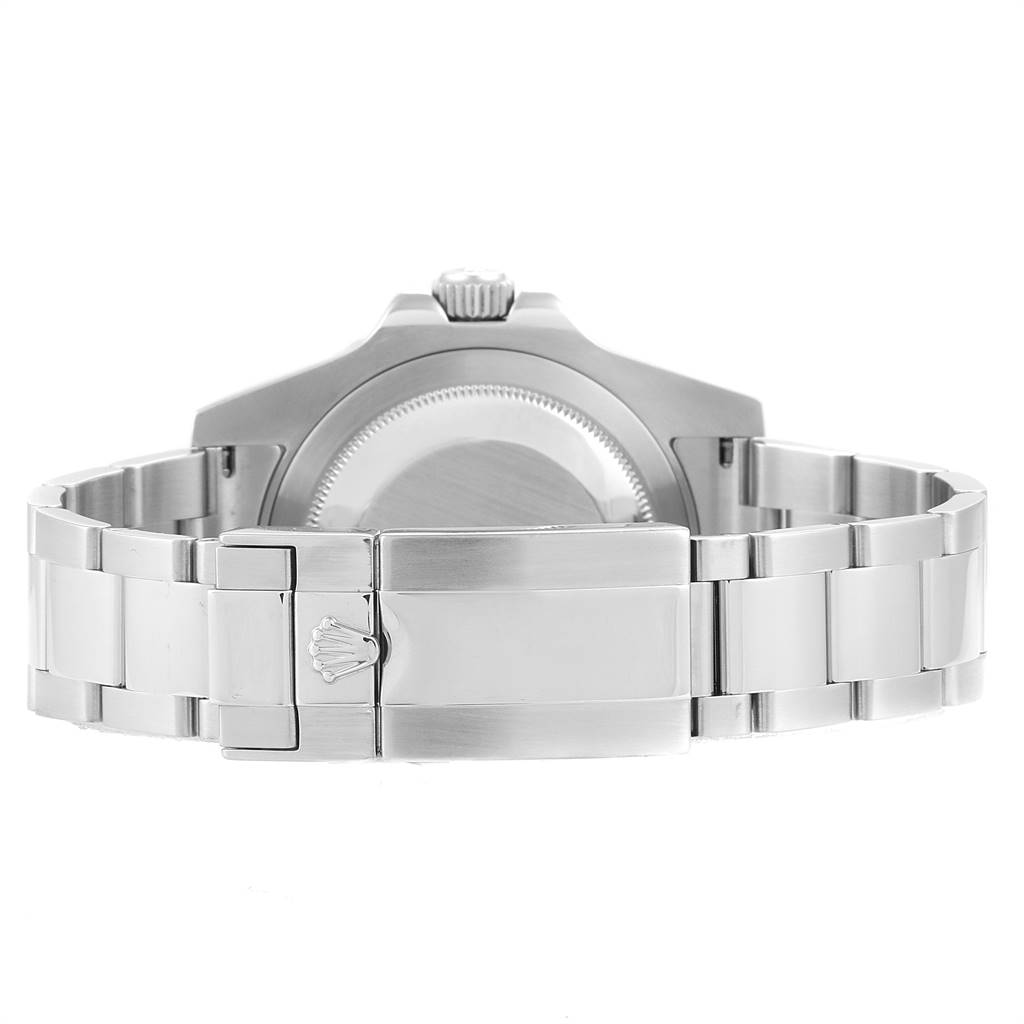 The image shows the rear view of a Rolex GMT-Master 116710 Men's Stainless Steel Black Dial 116710 Men's Stainless Steel Black Dial watch, highlighting its clasp and stainless steel bracelet.