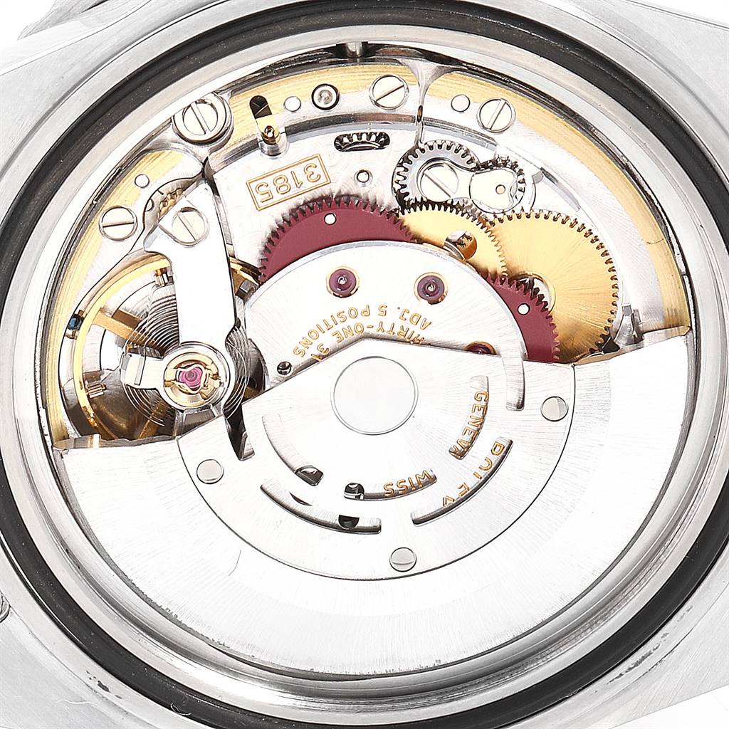 This image shows the internal mechanism and movement of a Rolex GMT-Master 16710 Men's Stainless Steel Black Dial 16710 Men's Stainless Steel Black Dial watch from a close-up, top-down angle.