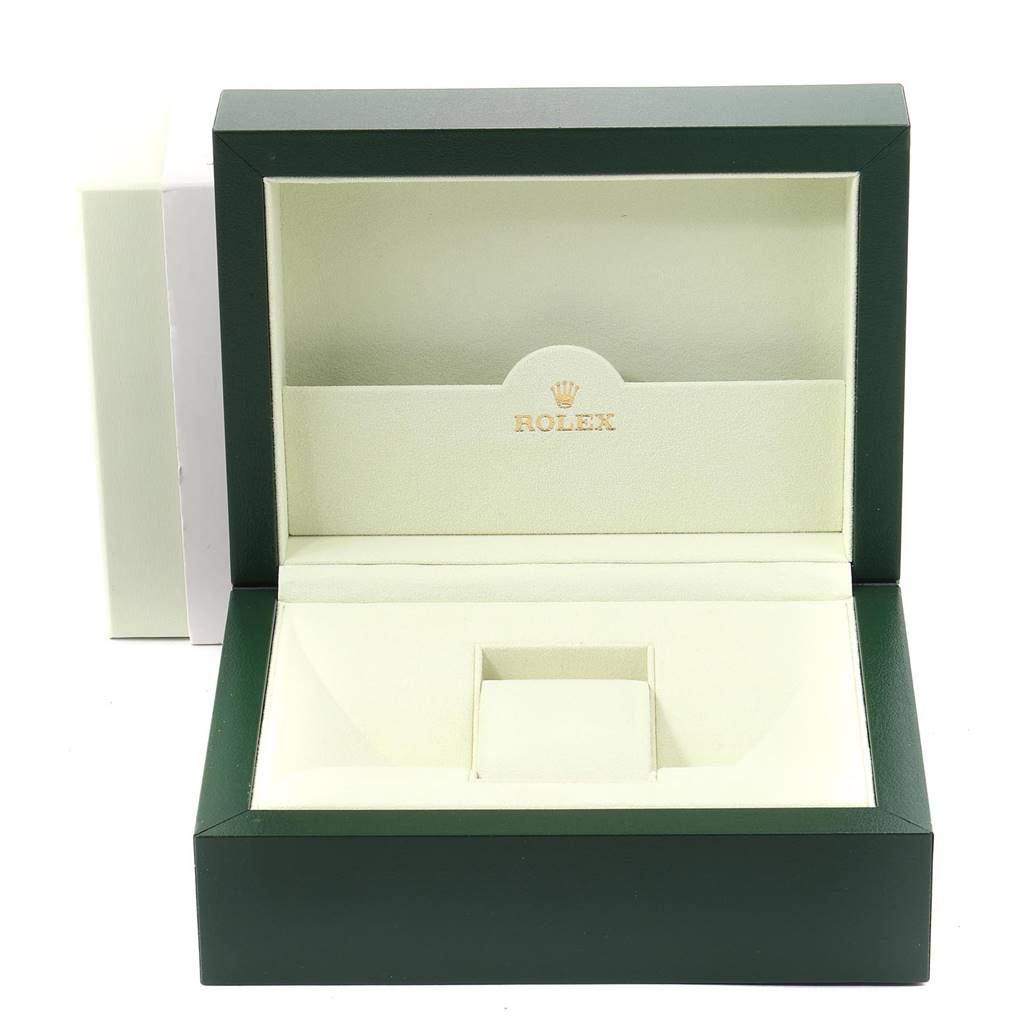 This is an open watch box for a Rolex GMT-Master 16710 Men's Stainless Steel Black Dial 16710 Men's Stainless Steel Black Dial, with the interior and part of the exterior visible.