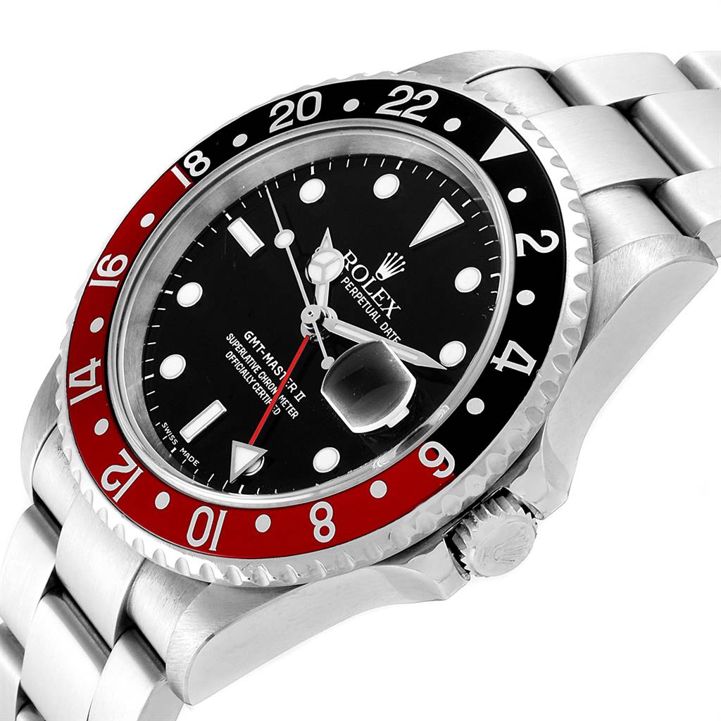 The image shows a close-up angled view of the Rolex GMT-Master 16710 Men's Stainless Steel Black Dial 16710 Men's Stainless Steel Black Dial II watch, highlighting the bezel, dial, and crown.