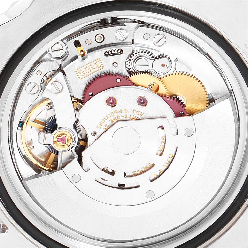 This image shows the internal movement mechanism of a Rolex GMT-Master 116710 Men's Stainless Steel Black Dial 116710 Men's Stainless Steel Black Dial watch from a close-up angle.