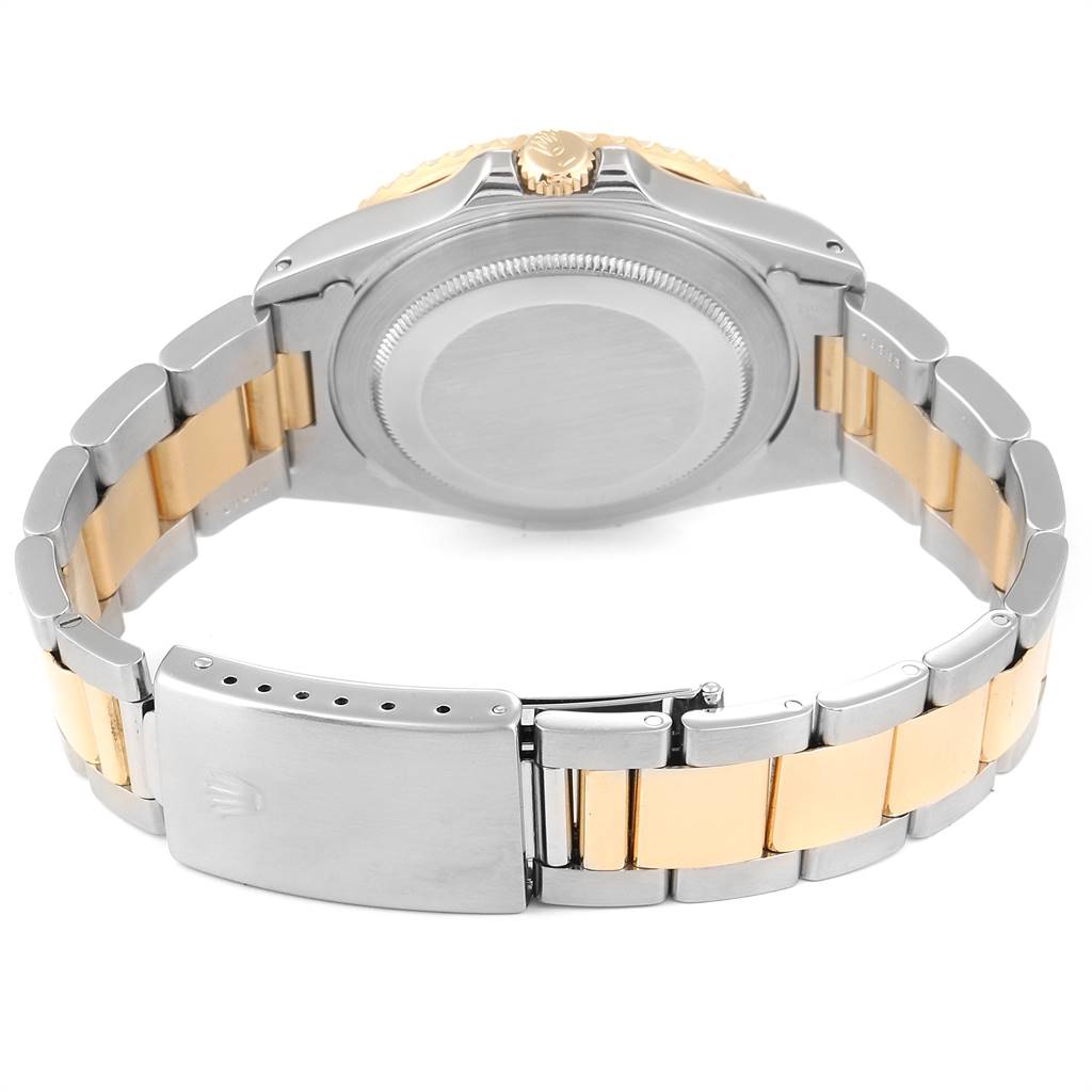 This image shows the back view of a Rolex GMT-Master 16713 Men's Stainless Steel Grey Dial 16713 Men's Stainless Steel Grey Dial watch, highlighting the case back, crown, and bracelet clasp.