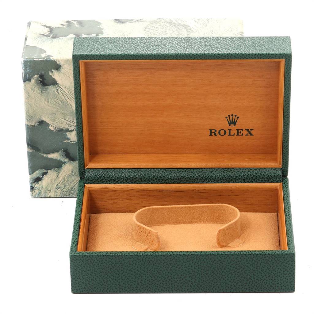 The image shows an empty watch box and outer box for the Rolex GMT-Master 16713 Men's Stainless Steel Brown Dial 16713 Men's Stainless Steel Brown Dial model from a front angle.