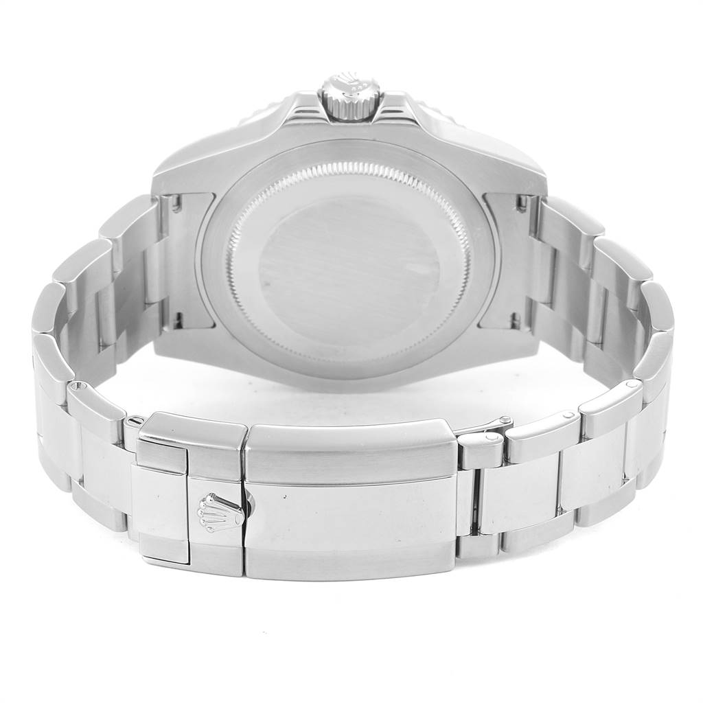 The image shows the back view of a Rolex GMT-Master 116710 Men's Stainless Steel Black Dial 116710 Men's Stainless Steel Black Dial, highlighting its stainless steel case and bracelet clasp.