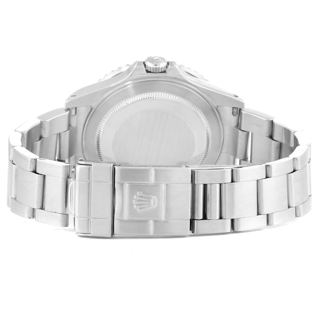 The image shows the back view of a Rolex GMT-Master 16710 Men's Stainless Steel Black Dial 16710 Men's Stainless Steel Black Dial, focusing on the case back and bracelet clasp.