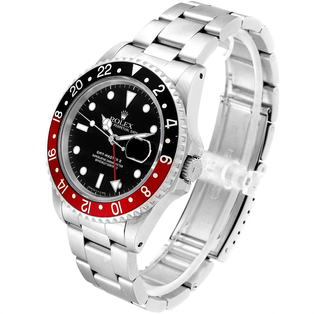 The Rolex GMT-Master 16710 Men's Stainless Steel Black Dial 16710 Men's Stainless Steel Black Dial watch is shown at a three-quarter angle, displaying the face, bezel, case, and part of the bracelet.