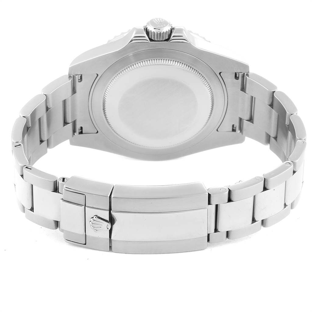 The image shows the back view of a Rolex GMT-Master 116710 Men's Stainless Steel Black Dial 116710 Men's Stainless Steel Black Dial watch, highlighting the case back, crown, and bracelet with the clasp.