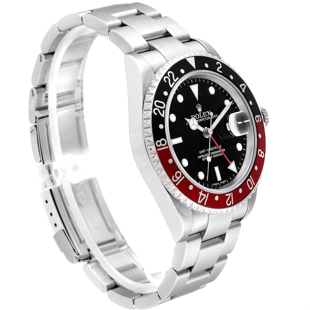 This image shows the Rolex GMT-Master 16710 Men's Stainless Steel Black Dial 16710 Men's Stainless Steel Black Dial watch at a three-quarter angle, highlighting the bracelet, bezel, and face.