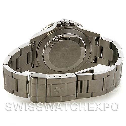 This image shows the back view of a Rolex GMT-Master 16710 Men's Stainless Steel Black Dial 16710 Men's Stainless Steel Black Dial watch, including the case back, bracelet, and clasp.
