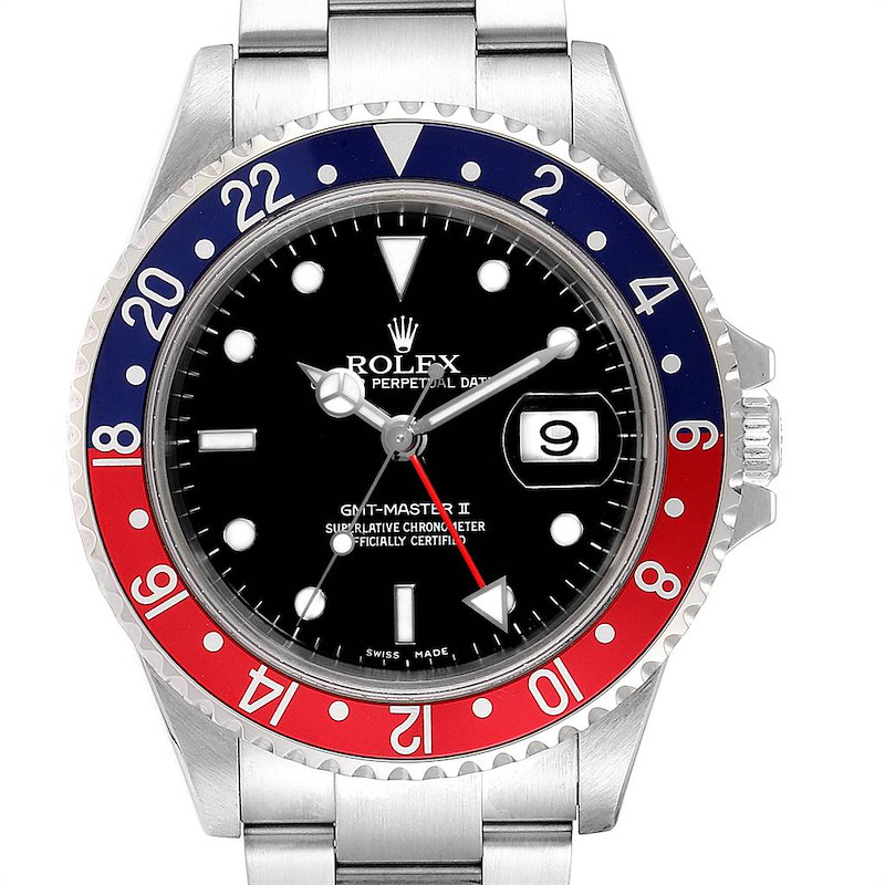 Rolex GMT Master II Blue Red Pepsi Bezel Inserts Mens Watch 16710 SwissWatchExpo