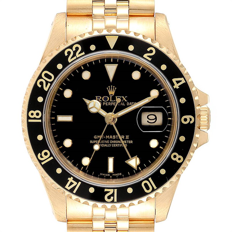 Rolex GMT Master 18K Yellow Gold Mens Watch 16718 Box Papers SwissWatchExpo
