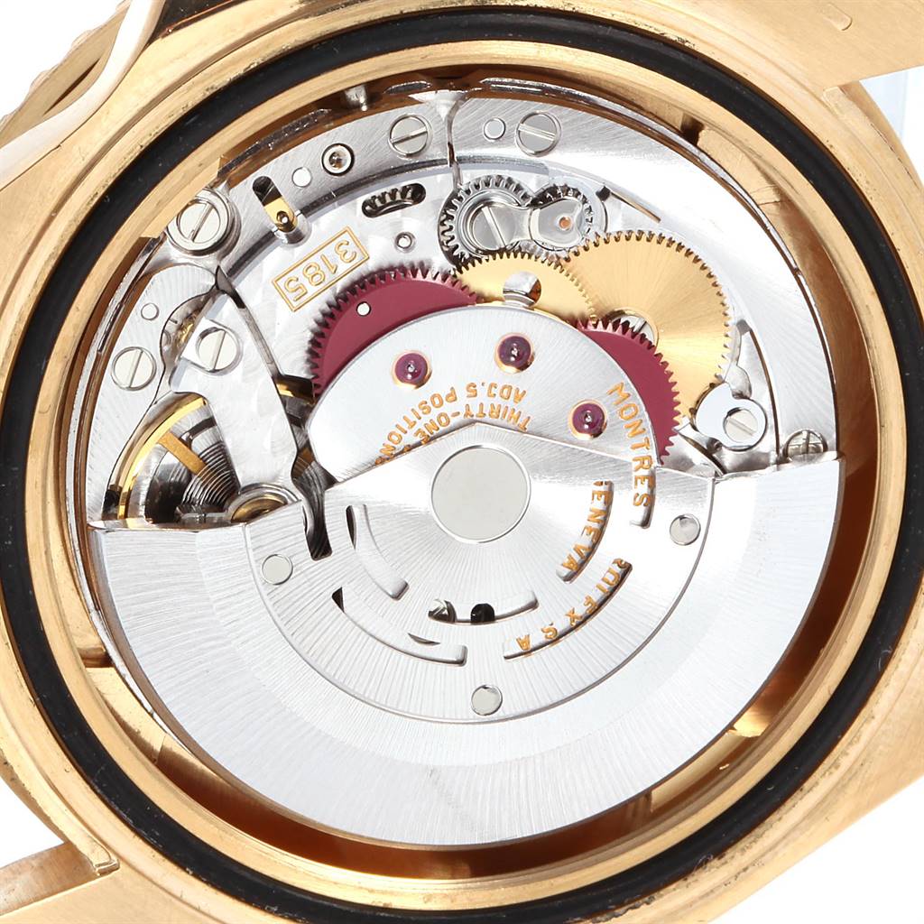 This image shows the internal mechanism and movement of the Rolex GMT-Master 16718 Men's Yellow Gold Black Dial 16718 Men's Yellow Gold Black Dial model, viewed from the back.