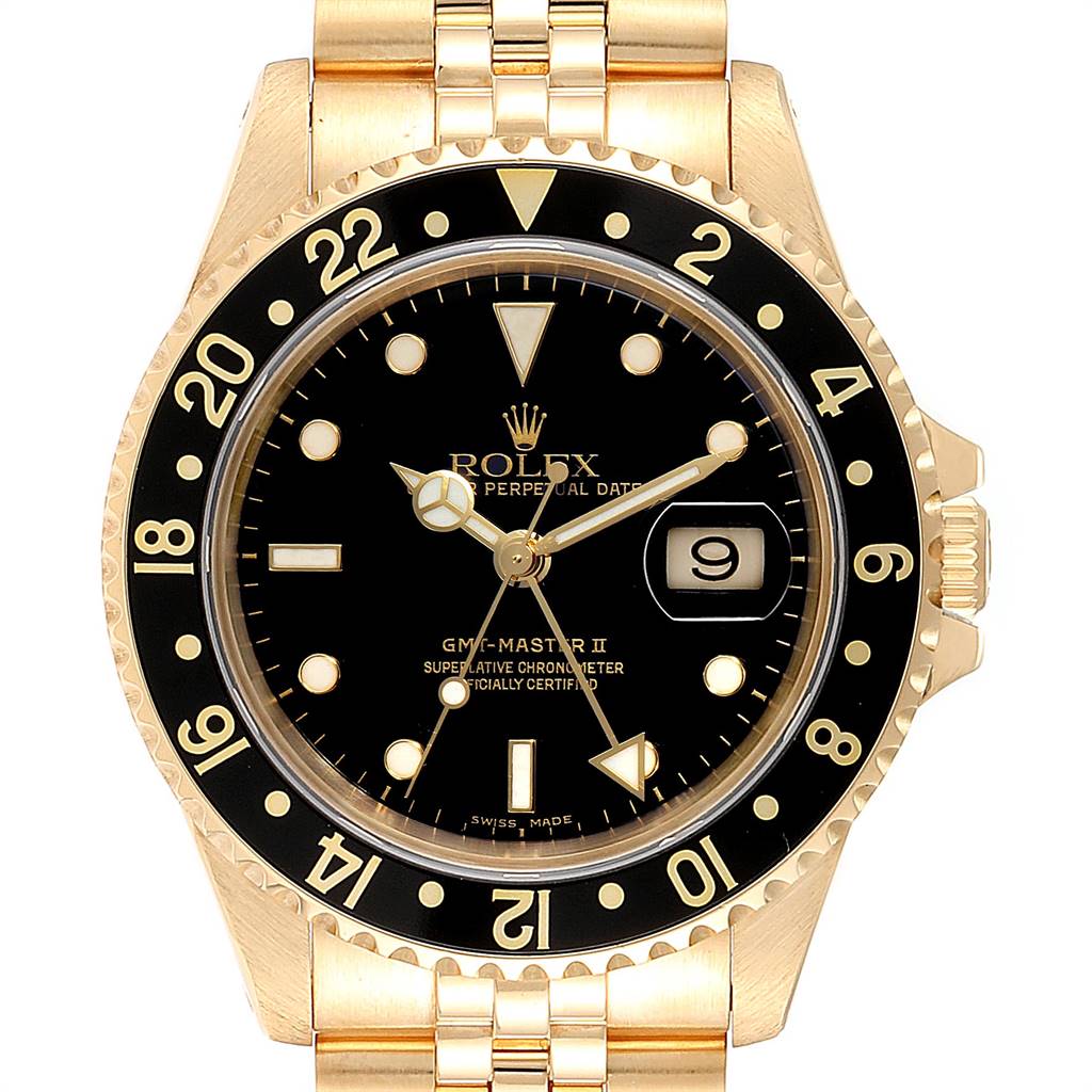 Rolex GMT Master 18K Yellow Gold Mens Watch 16718 Box Papers