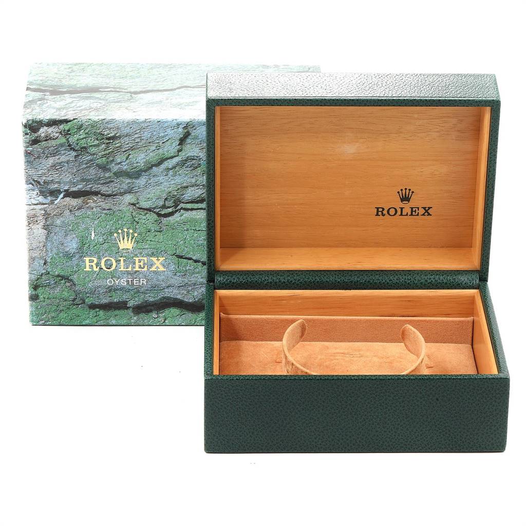 The image shows the packaging box and an open display box for the Rolex GMT-Master 16700 Men's Stainless Steel Black Dial 16700 Men's Stainless Steel Black Dial model.