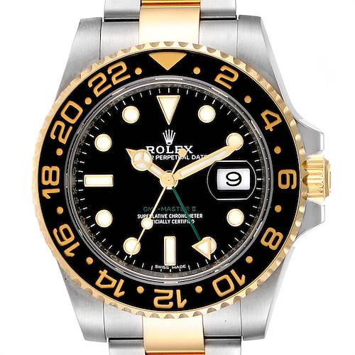 Photo of Rolex GMT Master II Yellow Gold Steel Mens Watch 116713 Box Card