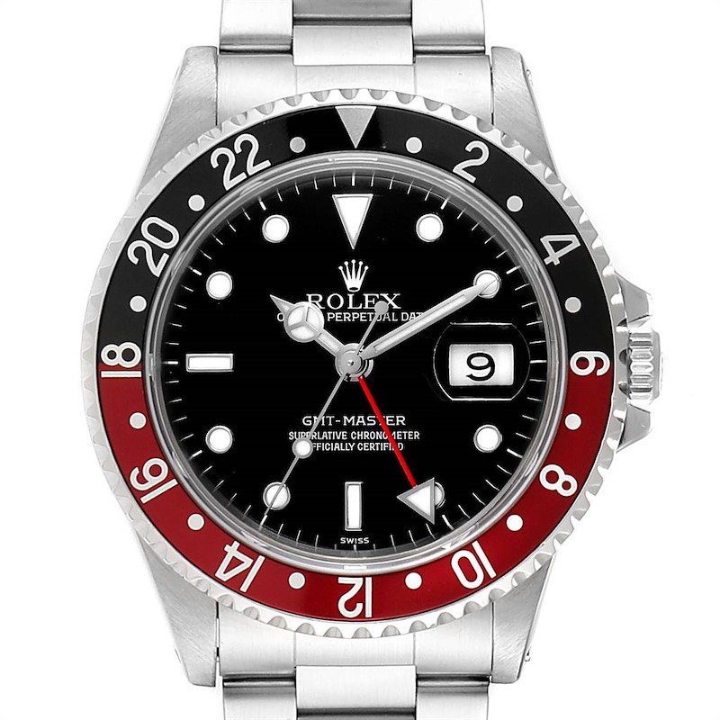 Rolex GMT Master Black Red Coke Bezel Mens Watch 16700 SwissWatchExpo