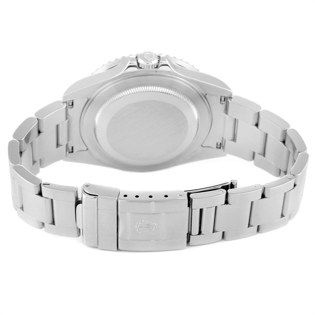 This image shows the back view of the Rolex GMT-Master 16710 Men's Stainless Steel Black Dial 16710 Men's Stainless Steel Black Dial watch, highlighting the case back and clasp on the bracelet.