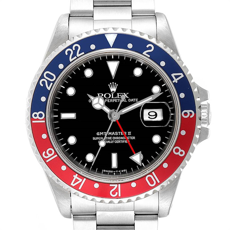 Rolex GMT Master II Pepsi Red and Blue Bezel Steel Mens Watch 16710 SwissWatchExpo