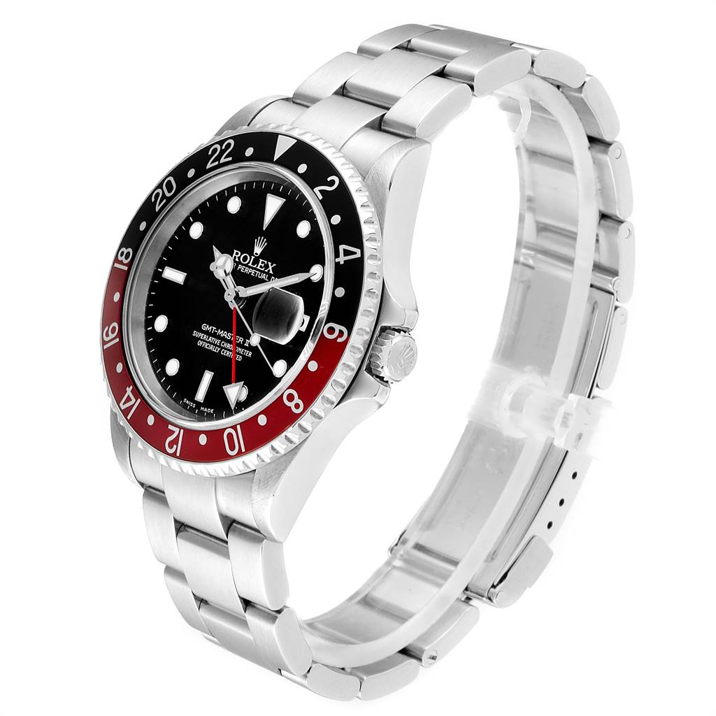 The image shows a Rolex GMT-Master 16710 Men's Stainless Steel Black Dial 16710 Men's Stainless Steel Black Dial watch from a 3/4 angle, displaying its dial, bezel, crown, and bracelet.