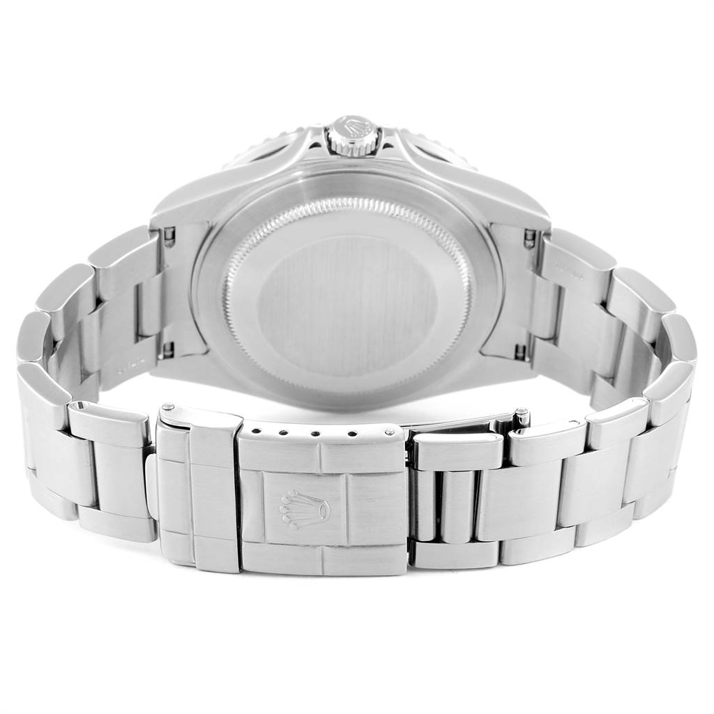 The image shows the back view of the Rolex GMT-Master 16710 Men's Stainless Steel Black Dial 16710 Men's Stainless Steel Black Dial watch, highlighting the case back and bracelet with the clasp.