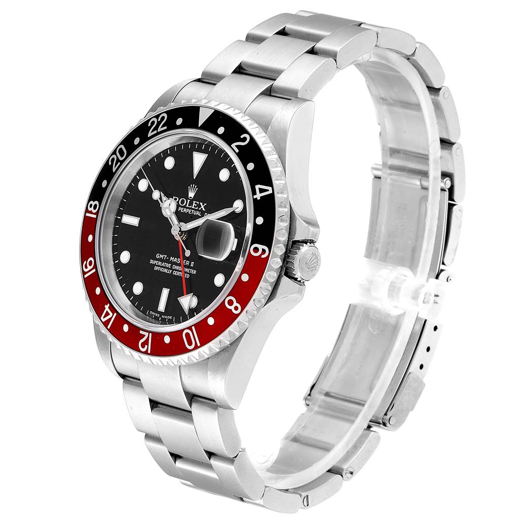The image shows the Rolex GMT-Master 16710 Men's Stainless Steel Black Dial 16710 Men's Stainless Steel Black Dial watch from a three-quarter angle, displaying the watch face, bezel, and bracelet.