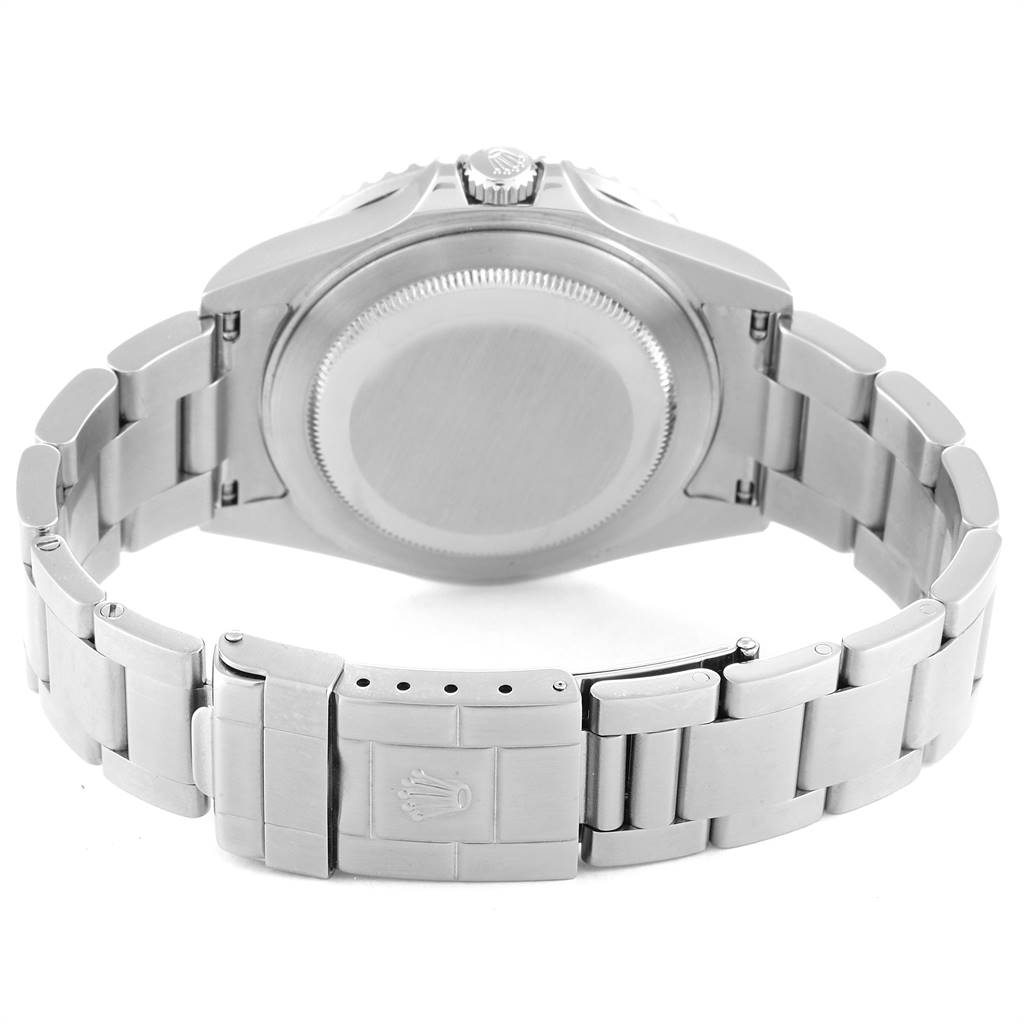 The image shows the back case and bracelet of a Rolex GMT-Master 16710 Men's Stainless Steel Black Dial 16710 Men's Stainless Steel Black Dial watch from a rear angle.