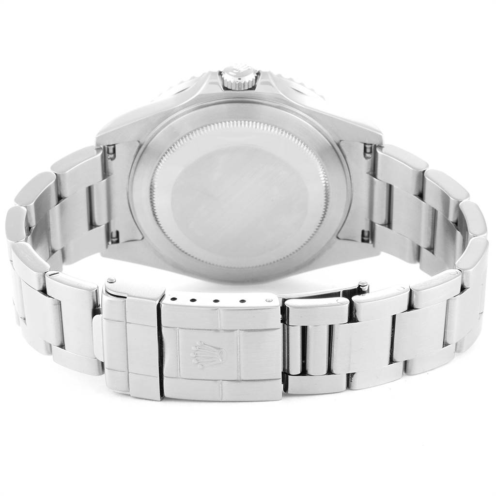 This image shows the back case and bracelet of a Rolex GMT-Master 16710 Men's Stainless Steel Black Dial 16710 Men's Stainless Steel Black Dial watch from a rear angle.