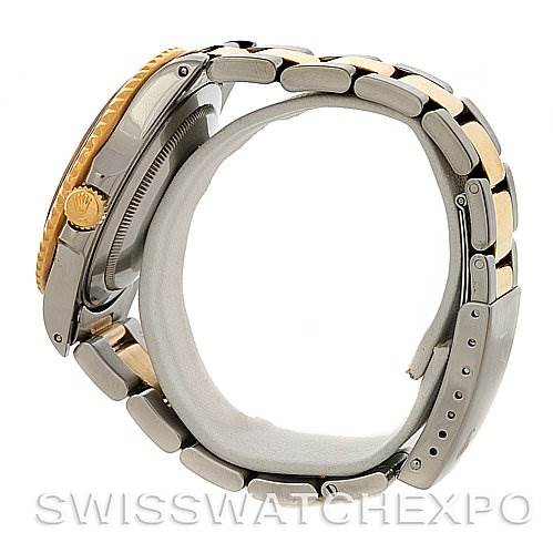 The image shows a side view of a Rolex GMT-Master 16713 Men's Stainless Steel Brown Dial 16713 Men's Stainless Steel Brown Dial watch, highlighting the bracelet, crown, and partial case.