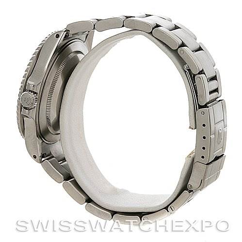 The image shows a side view of a Rolex GMT-Master 16710 Men's Stainless Steel Black Dial 16710 Men's Stainless Steel Black Dial watch, highlighting the bracelet, clasp, and crown.