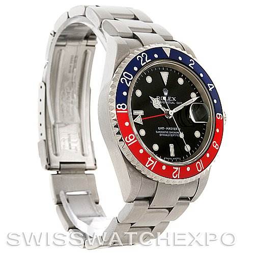 This image shows a Rolex GMT-Master 16710 Men's Stainless Steel Black Dial 16710 Men's Stainless Steel Black Dial watch at a three-quarter angle, highlighting the bezel, dial, and bracelet.