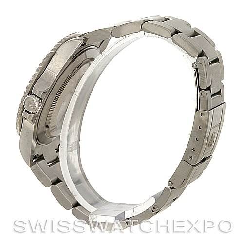 Side view of the Rolex GMT-Master 16710 Men's Stainless Steel Black Dial 16710 Men's Stainless Steel Black Dial watch showing the bracelet, case, and crown.